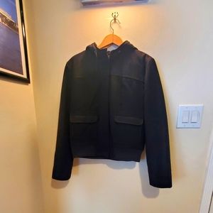 Old Navy Black Bomber Jacket with Hoodie Recycled Wool Blend Size Large